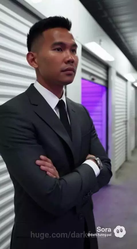 Two men in a storage unit hallway discussing 'Glitter' energy resonance and SPPL.