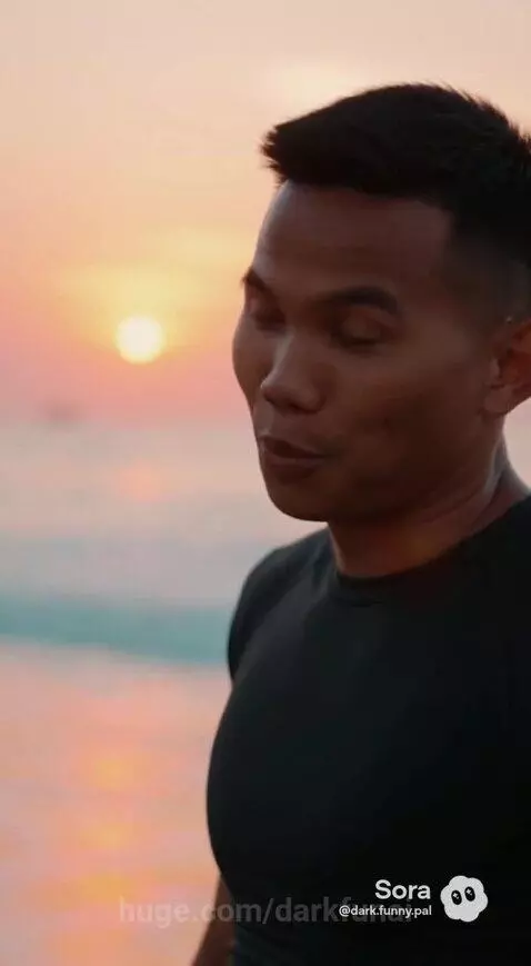 Blonde woman in hoodie and man in athletic shirt talk on a beach at sunset.