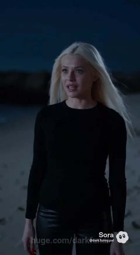 Couple on a moonlit beach, glowing energy connecting them as they hold hands.