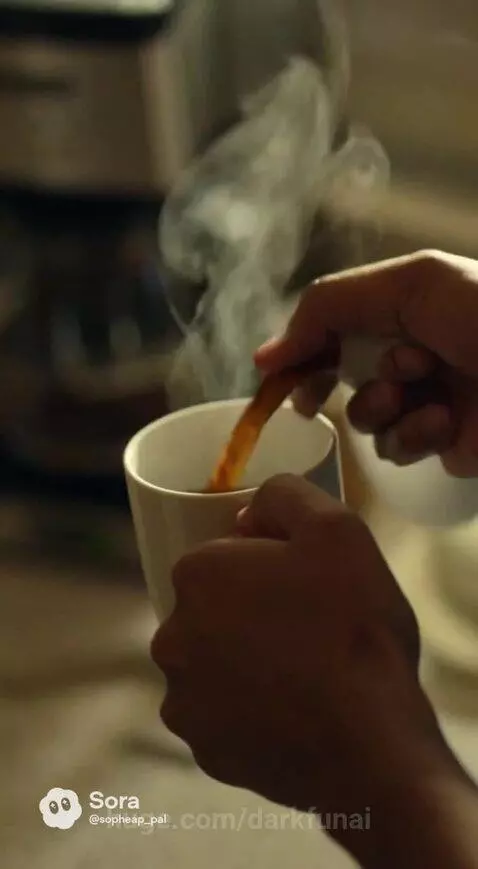 Couple smiling and holding mugs in a bright kitchen, discussing a book.