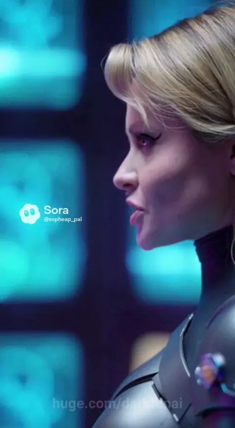 Scientist in lab coat and goggles with 'Just Gorgeous' in a glowing suit next to a luminous crystal.