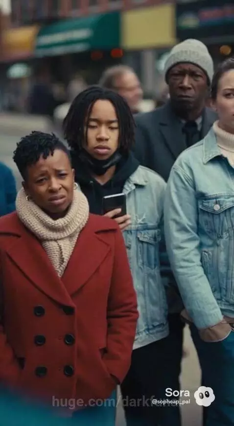 Black man in a teal suit speaking passionately into a microphone on city street, gesturing to a crowd.
