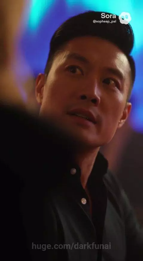 Woman in black dress confronts man in dimly lit bar, then performs on stage with purple and blue lights.