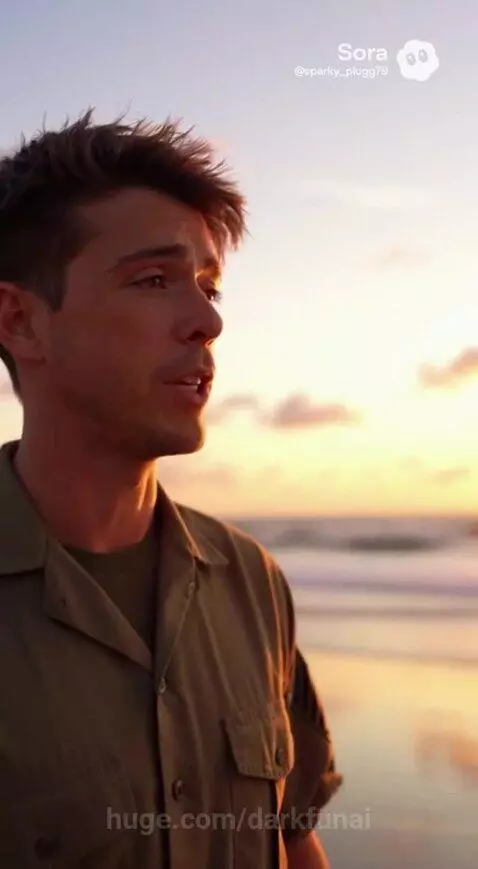 Couple and child on beach at sunset, man proposes to woman in white dress.