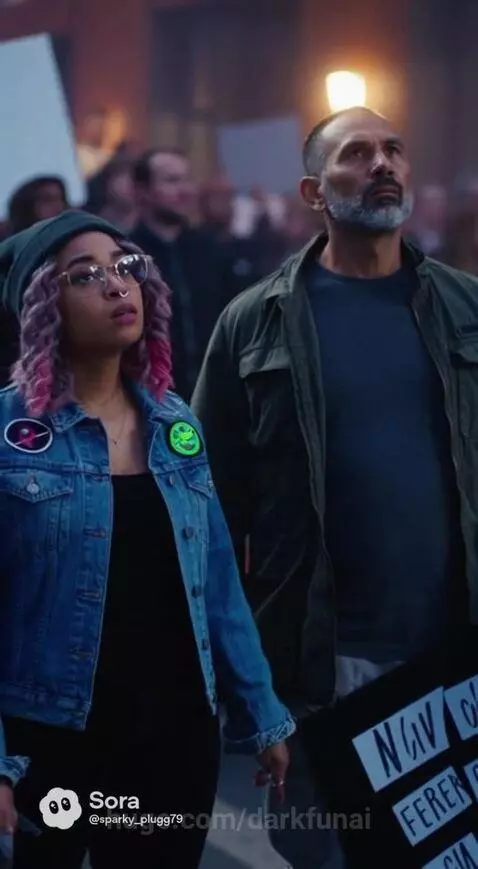 Marine General speaking at a podium with a large screen behind him showing an official statement denying off-world operations.