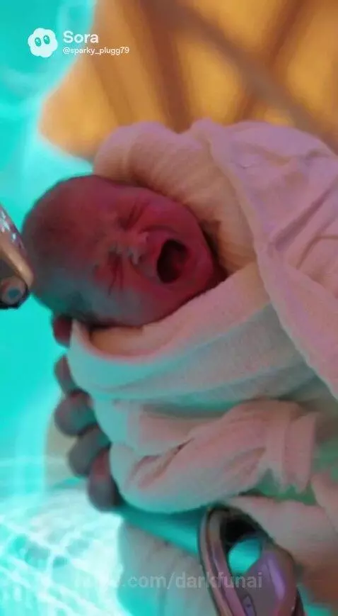 Man in futuristic uniform discusses destroying an alien sun with a woman, while a newborn baby is shown.