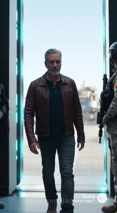 Aerial view of Griff City, a circular futuristic metropolis with drones and holographic city plans.