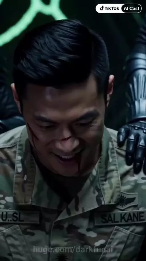 Futuristic warrior in a suit blasts aliens with an energy weapon to rescue a captive soldier from an alien queen.