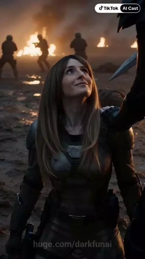 A horned creature with white skin holds a dagger to a kneeling woman's throat, but she uses powers to switch places and defeat it.
