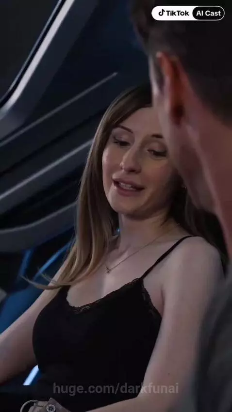 A woman in a futuristic spaceship cockpit and a man in a futuristic city setting.