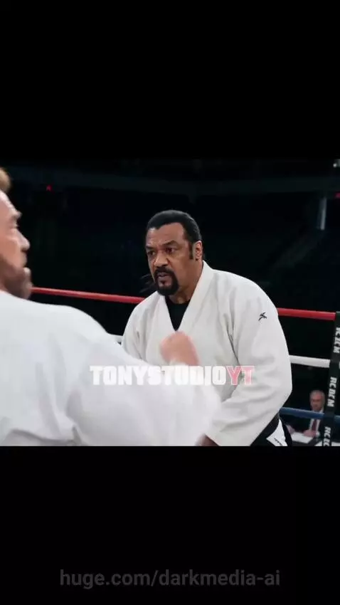 Chuck Norris and Steven Seagal in a martial arts fight, exchanging punches and kicks in white gis.