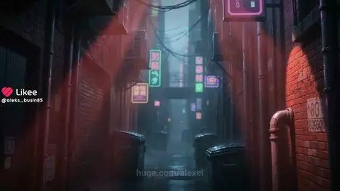 Anime-style character with cybernetic arm in a rainy alley, dodging drone laser beams.