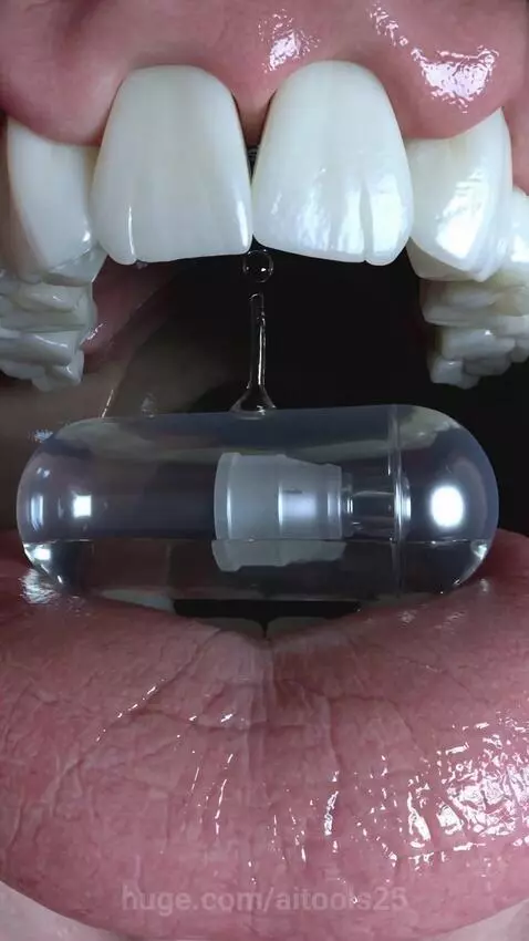 First-person view inside a transparent medicine capsule traveling down the human throat.