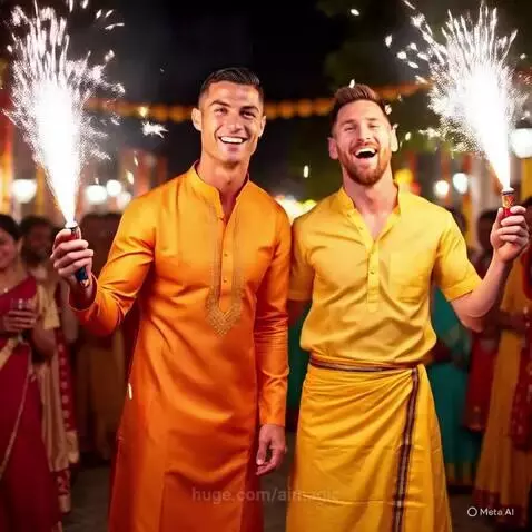 Ronaldo and messi cleberating diwali by aimagic