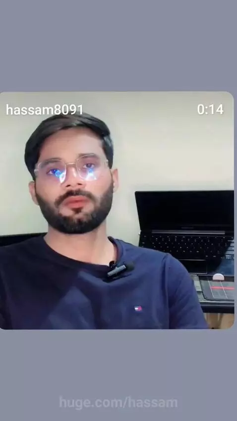Hassam, a man in a blue t-shirt, speaks to the camera about creating cinematic AI videos with advanced animation and visual effects.