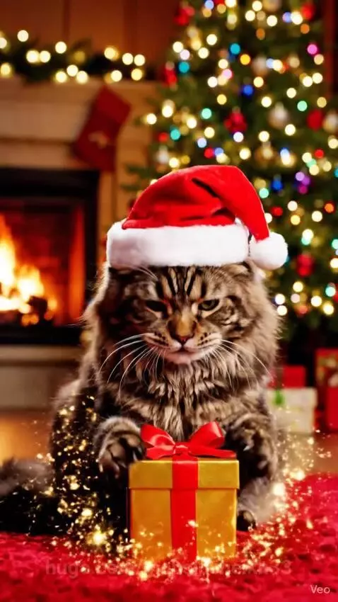 A cat wishing Happy Christmas to everyone with gifts by mohsinsheikh33