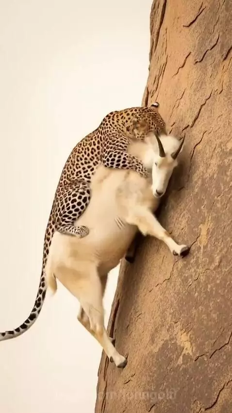 Leopard vs Goat Cliffside Chase in the Wild #huge by johngold