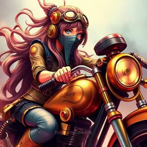 Girl on a motorcycle retrofuturism by alexnk