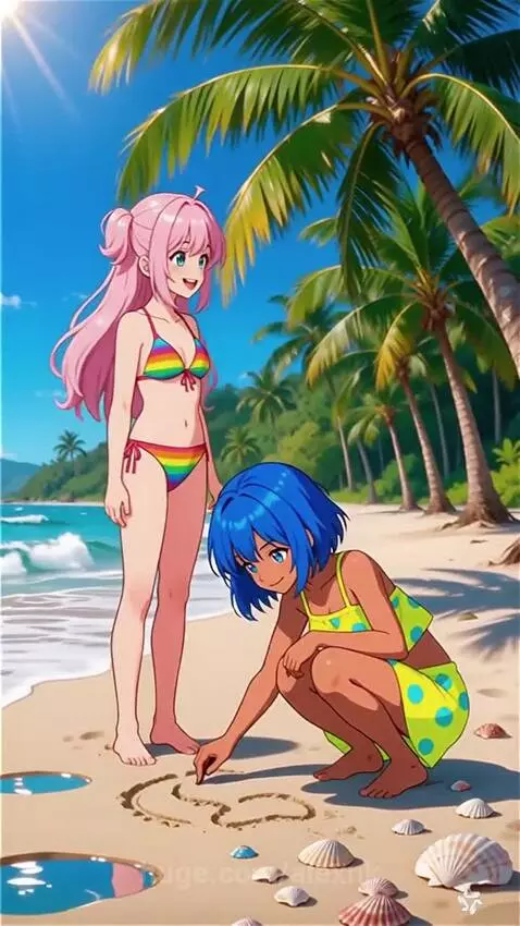 Anime girls on the beach by alexnk
