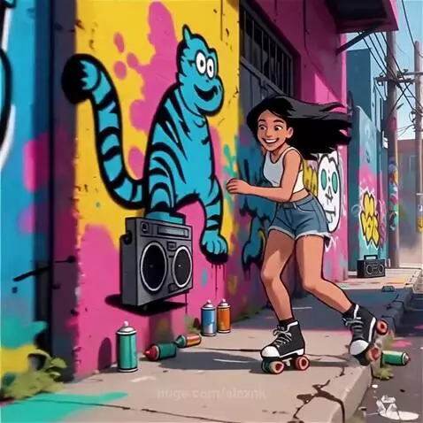 A girl in the style of street art on roller skates by alexnk