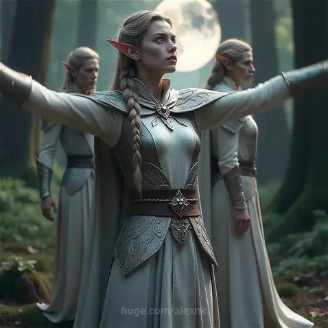 A young elf woman prays to the spirits of the forest, reads ... by alexnk