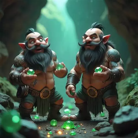 Funny dwarfs rejoice at emeralds and sing a song about treas... by alexnk