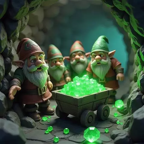 Funny dwarfs rejoice at emeralds and sing a song about treas... by alexnk