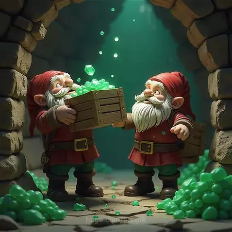 Funny dwarfs rejoice at emeralds and sing a song about treas... by alexnk