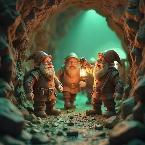 Funny dwarfs rejoice at emeralds and sing a song about treas... by alexnk