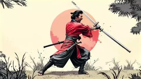 Samurai slashes enemies with a sword under a battle cry, spl... by alexnk