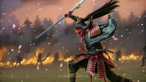 Samurai waves his sword under a battle cry by alexnk
