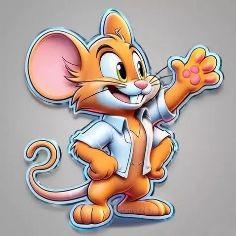 Animated orange mouse wearing a white shirt, smiling and waving its paws, inviting viewers to dance.
