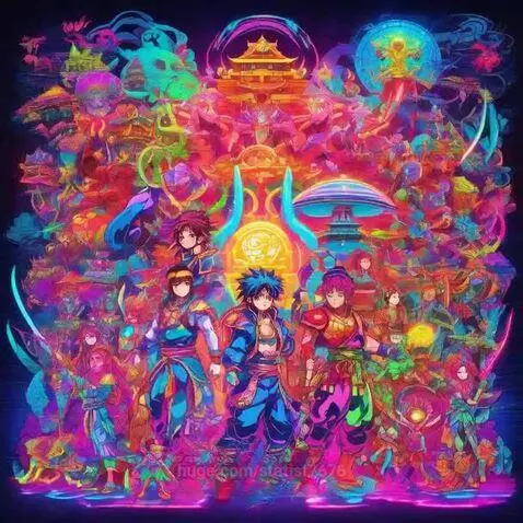 Anime-style illustration of a fantasy island adventure with colorful characters and creatures.