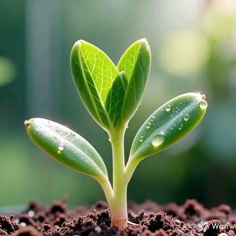 Time-lapse of a plant growing from seed to a blooming pink flower in a greenhouse, with a ladybug on a leaf.