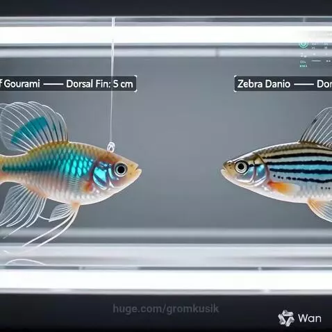 Collage of different fish species with their names and dorsal fin measurements displayed.
