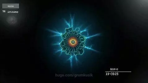 Zooming animation into a complex fractal pattern with cool blues and warm reds, revealing intricate details.