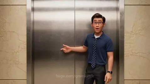 Cartoon man surprised by capybaras wearing top hats inside an open elevator.