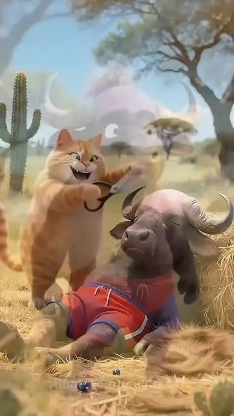 Cat and cow fight by gm00844