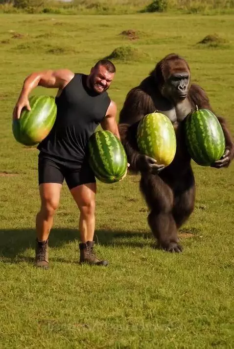 Watermelon 🍉 charry competition Man vs gorilla 🦍😯😱😱 by exploitativeslab