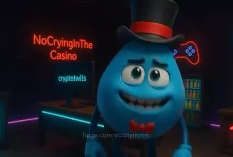 Animated tear character in a top hat and bow tie, smiling confidently in a neon-lit casino setting.