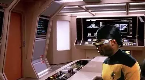 Captain Picard points and says 'Engage!' while a Geordi-like character sits at a console saying 'It's gonna be a good day.'