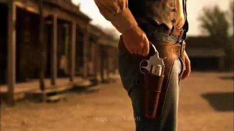 a cowboy keeps his hand on his holster by kabvit