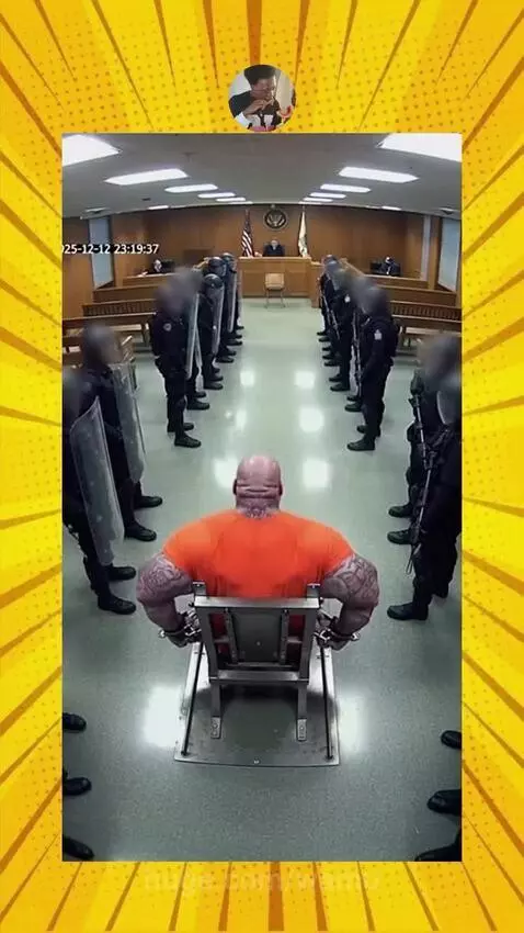 Muscular man in orange jumpsuit roars in court after receiving a 9 million year sentence.