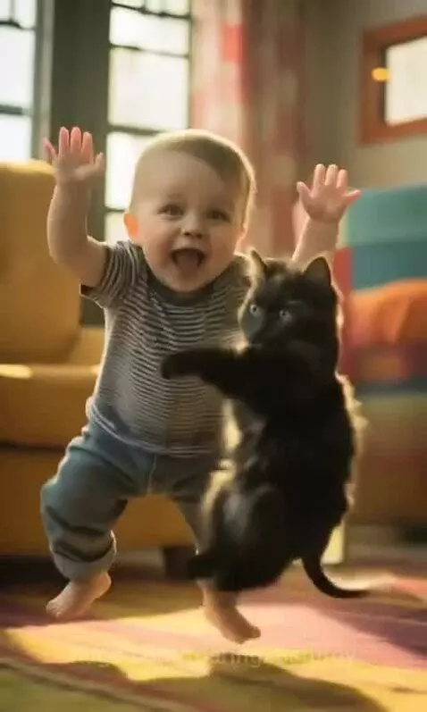 Kid and cat playing by roaringxesturgy