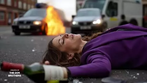 Collage of political figures depicted in violent and illicit scenarios set to drill music.