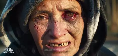 Montage of dystopian scenes: fires, poverty, political figures, riots, and defaced Statue of Liberty.