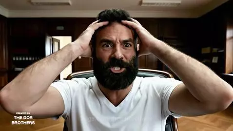 Satirical scene of Gaza Theme Park with Trump tower in a destroyed city, highlighting conflict and media commentary.