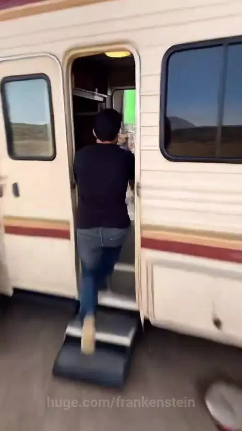 Man taking selfies with actors and CGI characters on famous movie and TV show sets.