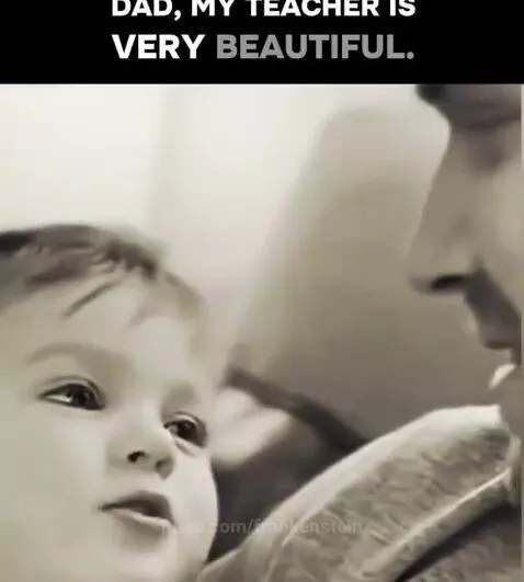 Black and white video of a young boy talking to his dad, suggesting the teacher is for him and her daughter for the boy.