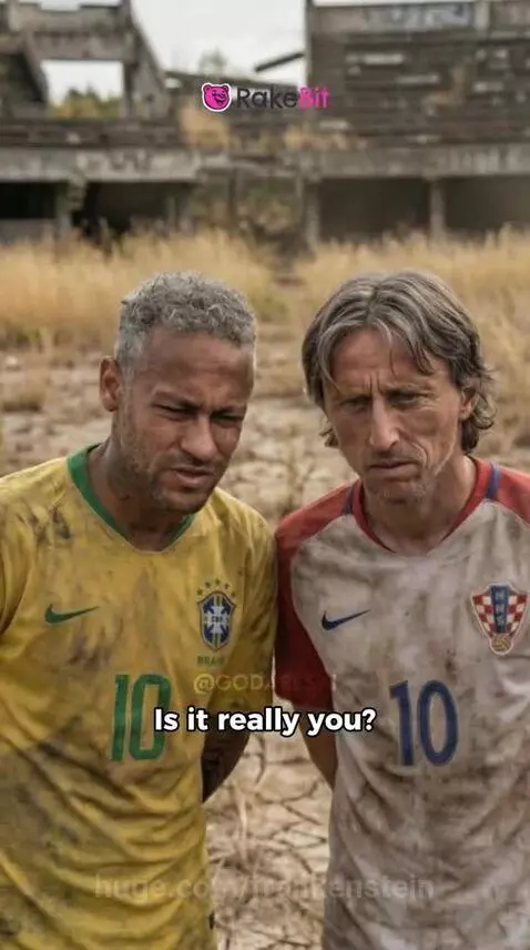 Cristiano Ronaldo on a desolate football field in a post-apocalyptic future, meeting older football legends.